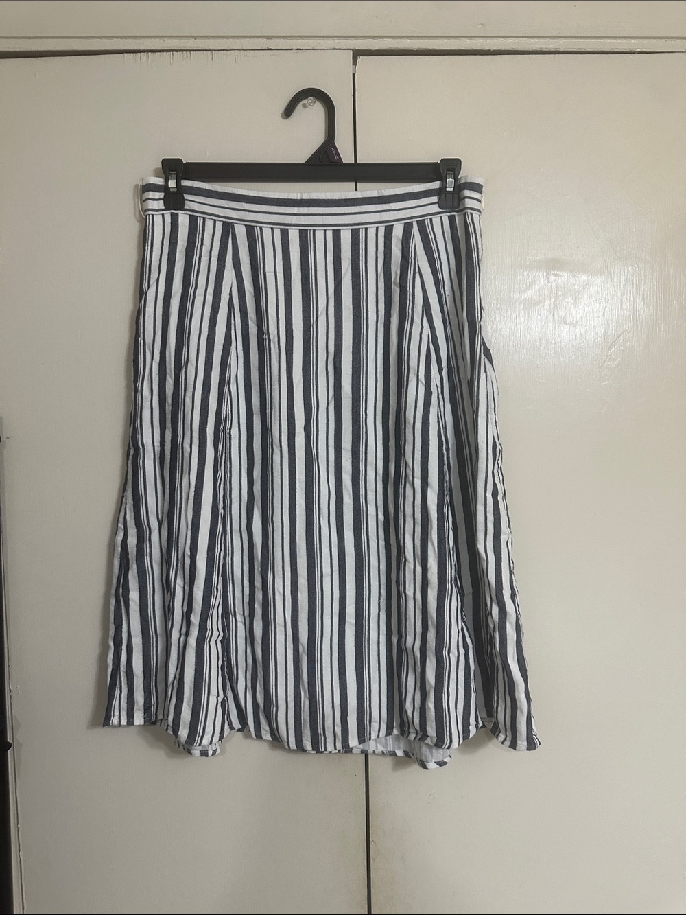 LOFT Navy & White Striped A-Line Midi Skirt
